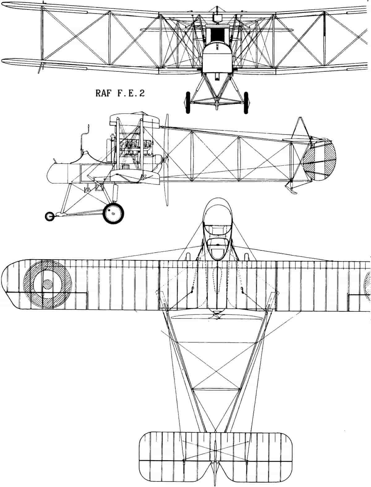 Общий вид самолета RAF F.E.2d с мотором Роллс-Ройс «Игл» Mk. I (250 л.с.) 